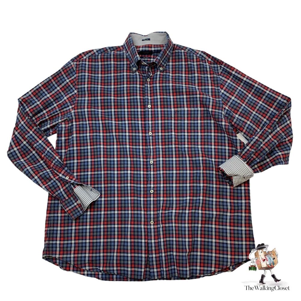 Paul & Shark Button Down Shirt Mens 44 Plaid Soft Touch Long Sleeve Made Italy